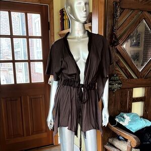 Lightweight Brown Drawstring Kimono Cardigan Anthropologie